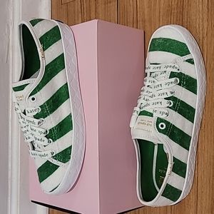 Size 7.5 Kate Spade x Keds, green & white striped sneakers.